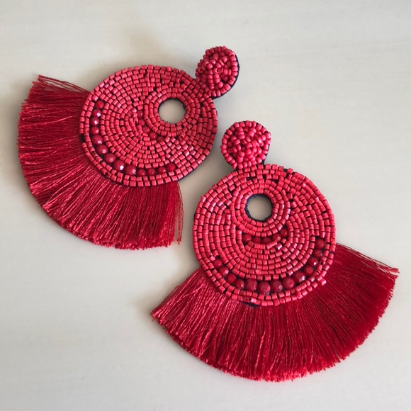 Seed Bead Open Circle Fan Drop-Post Earrings NWOT - Picture 6 of 8